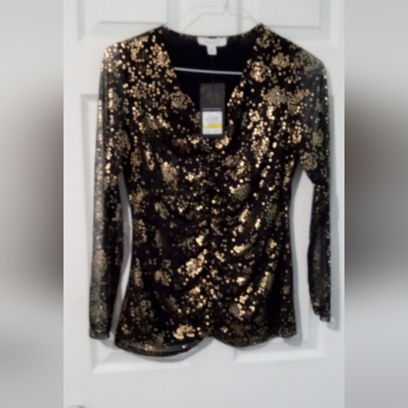 Nine West Black Top with Gold Sequins - Picture 1 of 3